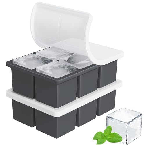 Image of popfizz Large Silicone Ice Cube Tray, Easy Release Big Ice Cubes - Cocktail, Whiskey Ice Cubes Mold - Ice Trays for Freezer with Lid - Stackable Silicone Ice Tray - Black