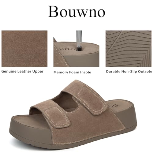 Image of Platform Sandals Women Genuine Leather Slip-on Beach Slide Buckle Comfortable Sandals with Memory Foam Soft Lining and Open Toe Low Wedges