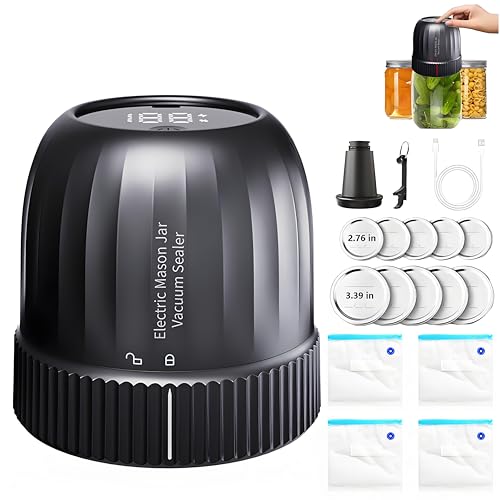 Newly Upgraded 3-In-1 Electric Mason Jar Vacuum Sealer Canning Jar Sealer Vacuum Sealing Kit Is Suitable For Wide Mouth Mason Jar And Regular Jar Sealer Super Suction Food Vacuum Bag (Black) -  Amusediy