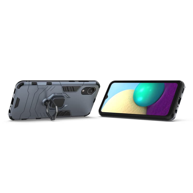 Image of Hybrid Armor Shockproof Soft TPU and Hard PC Back Cover Case with Ring Holder for Samsung Galaxy A03 Core (Blue)