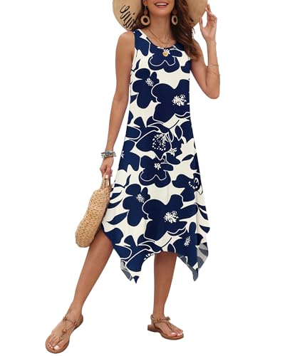 Image of AUSELILY Women's Summer Dresses Casual Sleeveless Midi Tank Beach Dress | Women's Asymmetrical Hem Sundress with Side Pockets, Great for Beach, Vacation & Daily Wear