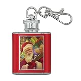 Christmas Holiday Santa Jolly Sparkle Stainless Steel 1oz Mini Flask Key Chain