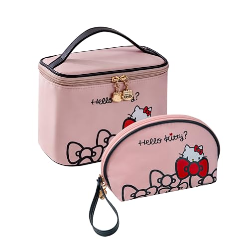 AmBealla Travel Makeup Bag Large Cosmetic Bags with Brush Holder,Pink Waterproof 2PCS Portable Cosmetic Case for Women,Toiletry Storage Bag for Skincare&Beauty Tools for Girls