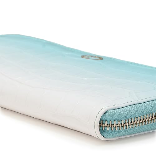 Image of Caprese Eva Women's Wristlet Zip Around Wallet, Large| Stylish Faux Leather Wallet with Zipper Closure | Three Compartments & Card Slots | Elegant Design for Casual & Special Occasions (Aqua Blue)