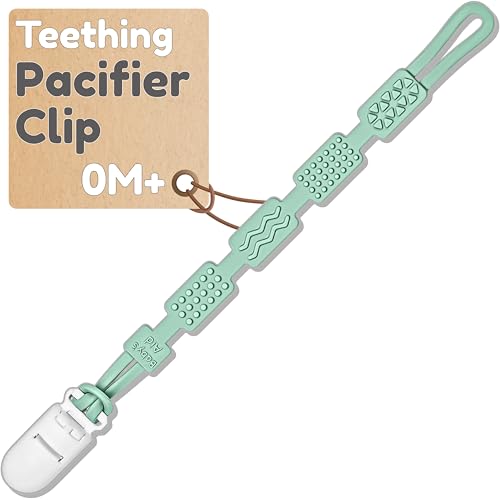Image of Silicone Pacifier Clip for Babies - 4 Teething Textures, 100% Food-Grade One-Piece Design, Flexible & Easy to Maintain Teether Clips for Girls & Boys, Pacifier Holder for Infants - Baby’s Aid