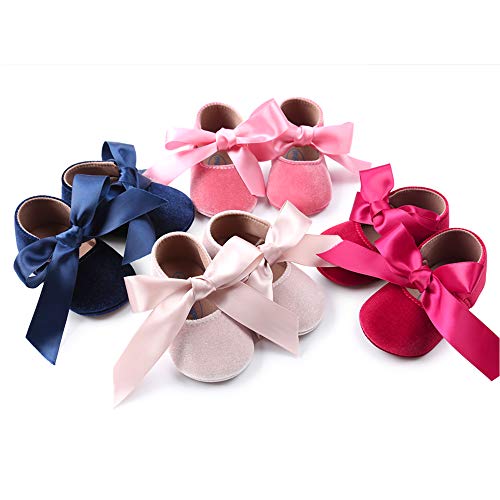 Rvrovic Baby Girls Mary Jane Flats Anti-Slip Rubber Sole Bow Toddler Princess Dress Shoes (5.12 Inches (12-18 Months), 3-Beige) #TOP1
