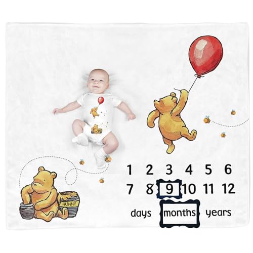 Image of PAMBO The Bear Baby Stuff, Honey Baby Monthly Milestone Blanket for Newborn Boy & Girl Photo Taken - Age Blanket with 2 Frame