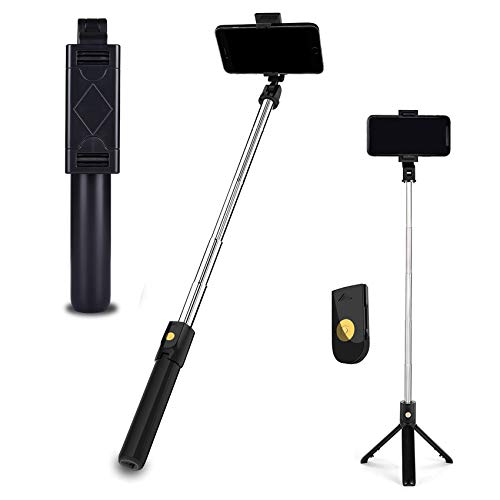 EasyULT Palo Selfie Trípode, 3 en 1 Extensible Bluetooth Selfie Stick Rotación, con Mando a Distancia Inalámbrico Desmontable, para iPhone/Huawei y Otros Android e iOS de 4.7-6 Pulgadas-Negro