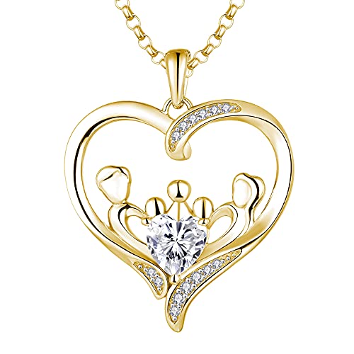 JO WISDOM Colliers Maman Coeur en Argent 925/1000 pour Femme,Pendentif Mère Fille/Fils 3 Enfants Père Famille avec Chaîne avec 3A Oxyde de Zircon avec...