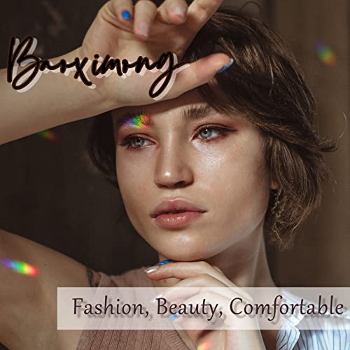 Baoximong Medium Press On Nails Almond Nude Fake Nails Glossy Glue On Nails Nature Full Cover Acrylic False Nails With Designs Stick On Nails For Women 24Pcs #TOP6