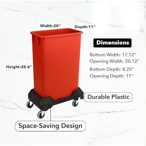 Image of 23 Gallon Slim Rectangular Garbage Can with Wheels - Red