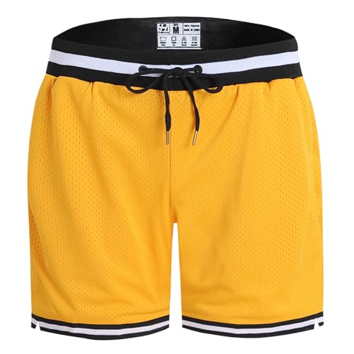 Pullonsy Men's Basketball Shorts Family Birthday Party Gift Gym Athletic Exercise Fitness Vintage Running Workout Shorts Fashion Cool Outfits Steetwear,Yellow Shorts,Men Size XX-Large