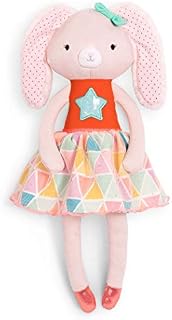 B. toys  Plush Designer Bunny Doll  Soft & Cuddly Stuffed Animal Rabbit Toy  Orange & Pastel Dress  Sparkly  15  Washable  Tippy Toes  Becky Bunny  18m +