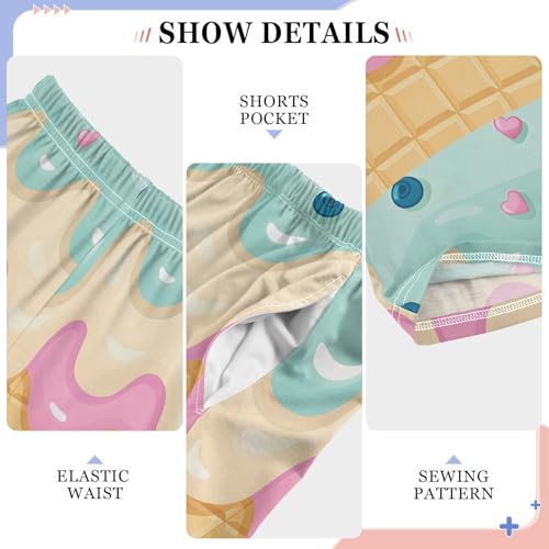 Pajama Pants Sleep Pants Pink Green Ice Cream Waffles for Age 6-144