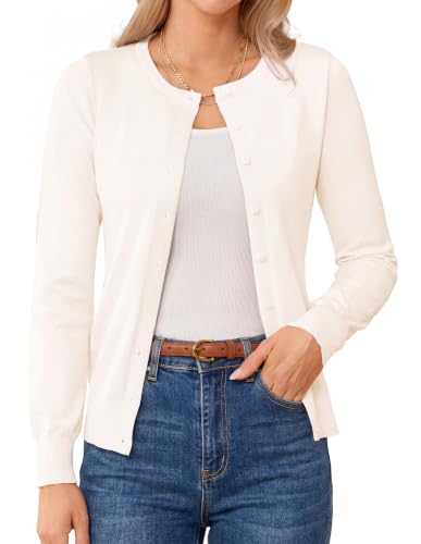 GRACE KARIN Womens Cream Lightweight Cardigan Sweaters Early Fall Fashion Clothes Business Casual Teacher Outfits XL