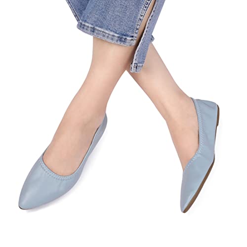 Women's Ballet Flat Slip On Pointed Toe Flats Shoes Classic Ballet Flat Shoes Casual Dress Shoes Foldable Portable Travel Ballet Flat Walking Shoes (11, Light Blue) #TOP6