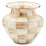 MACKENZIE-CHILDS Enamel Large Vase, Unique Flower-Vase Decor, Brown-and-White Mocha Check