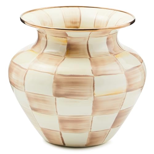 MACKENZIE-CHILDS Enamel Large Vase, Unique Flower-Vase Decor, Brown-and-White Mocha Check