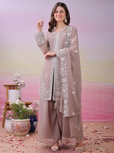 Image of Women's Embroidered Kurta Palazzo Set with Dupatta,Ethnic Suit, for Festive