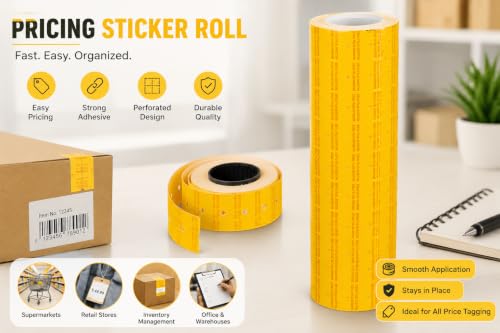 Image of SAMVARDHAN Price Labels Paper Tag Mark Sticker for MX-5500 Price Gun Labeller, 10 Rolls (Yellow MRP)