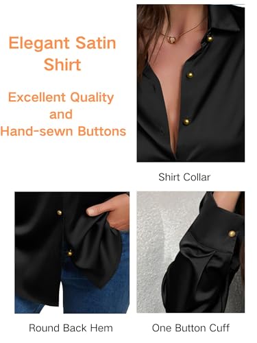 Women's Satin Button Down Shirts V-Neck Long Sleeve Tops Summer Business Office Silk Blouses Fashion Spring Shirt 20252