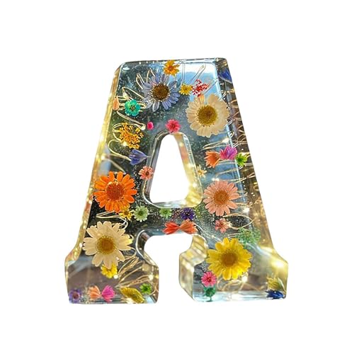 Floral Resin Night Light, 4.7inch Pressed Flower Resin Letters with LED Light, 2024 New DIY Handmade Custom Letter Decortions, Personalized Dry Flower Name Night Light for Women Girls Gift