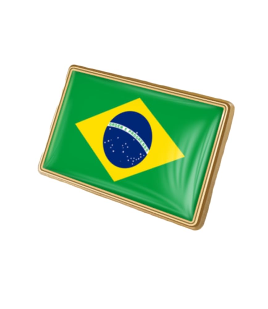vmcoatdu Brazil Flag Rectangle Pin Badge International Travel Brooch Metal Alloy Souvenir Pin for Hat Clothes Backpack (Brazil)