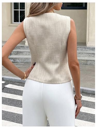 OYOANGLE Women's Suit Vest Top Button Front V Neck Work Dressy Sleeveless Blazer Jacket Waistcoat Apricot Small3