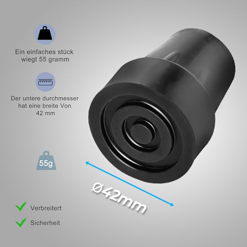 Hohe Qualität Gummihülsen (2 stück) | Gummi Stopfen Für Gehhilfe & Krücken | Krückenkapsel Aus Naturkautschuk Mit Stahleinlage | Für Höhere Stabilität(Ø18mm Schwarz)