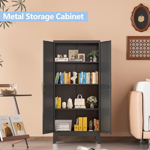 Image of Black Kitchen Pantry Cabinets, 48 inch Metal Storage Cabinet for Office