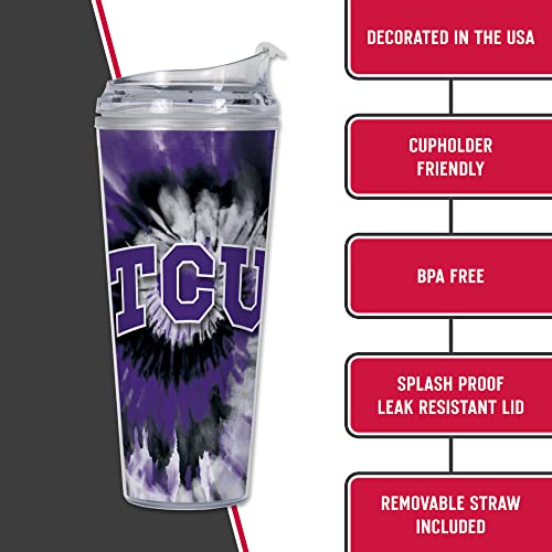 Image of Rico Industries NCAA Glitter 24oz Acrylic Glitter Tumbler with Hinged Lid, Officially Licensed Double Wall Tumbler with Straw