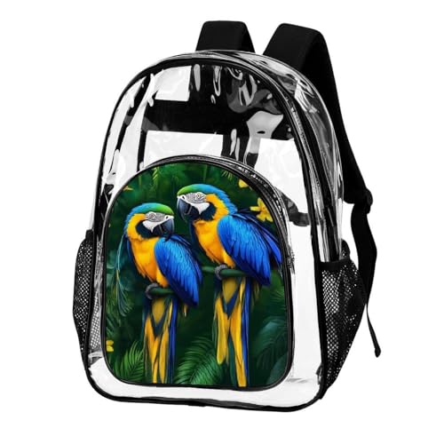 Waterproof Portable Concerts Essential Clear Backpacks Parrots Art for Adults Beach, Travel, Vacation, Sporting Event, Work Use2