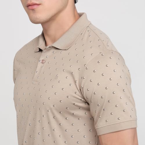 Image of Raymond Men Modern Fit Print Pattern Pure Cotton Polo Neck Half Sleeve Casual T-Shirt