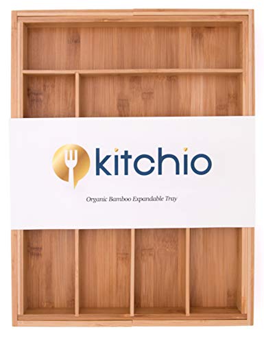 Bamboo Expandable Drawer Organizer by Kitchio.Perfect storage for silverware, utensils, cutlery, jewelry,