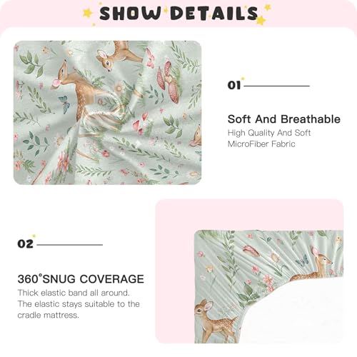 Image of Burbuja Fitted Crib Sheet for Girls and Boys, Woodland Fawn Soft Breathable Crib Sheet for Standard Crib and Toddler Bed Mattresses, 27 x 39 in