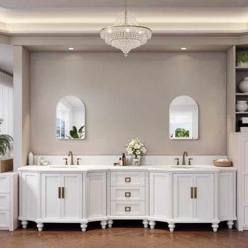 Image of FORBATH Arched Bathroom Mirror 16x24 Inch, Silver Bathroom Mirror Wall Mounted Modern Aluminum Alloy Frame Arch Mirror for Bedroom Living Room Entryway, Hanging or Leaning Against Wall