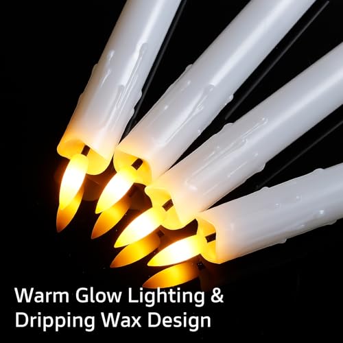 Image of Rechargeable Flameless Timer Remote Taper Candles, 2pcs 0.86 inch x10 inch LED Flickering Dripping Wax Window Tall Fake White Plastic Candlesticks(USB Charging Cable Included)