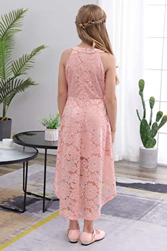 GORLYA Girl's Elegant Halter Neck Floral Lace Hi-Lo Flower Girl Birthday Party Dress for 4-14T Kids2