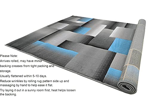 Tapete 5x7 Azul Geométrico Moderno de HR HANDCRAFT RUGS miniatura 6