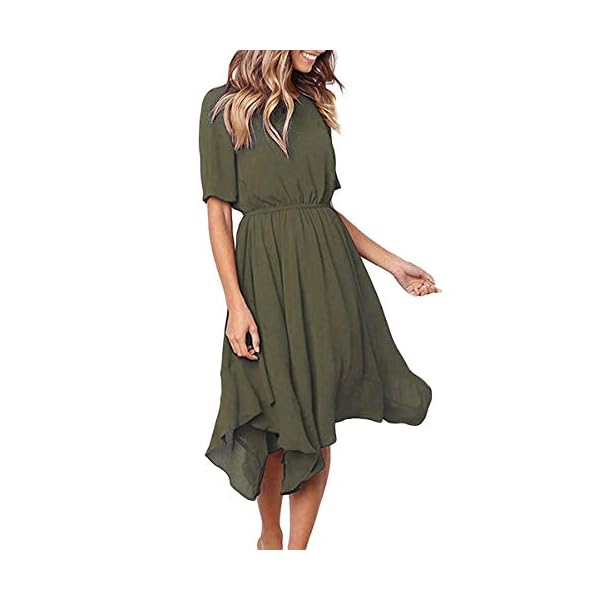 Alaster-Womens-Chiffon-Short-Sleeve-Casual-Midi-Dress-Irregular-Hem-Summer-Dress Alaster Queen Women's Chiffon Short Sleeve Casual Midi Dress Irregular Hem Summer Dress