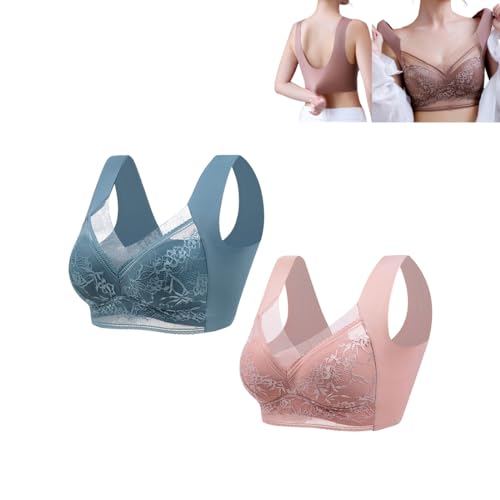 IhLuX Reggiseno Anti-rilassamento, Reggiseno per la correzione della Postura, Reggiseno Confortevole Senza Bottoni in Pizzo, Reggiseni in Pizzo Senza Ferretto per Donna (5L,D+E)