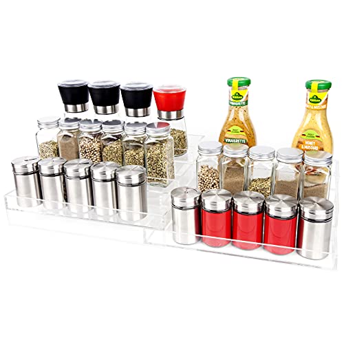 AmoVee Acrylic Expandable Spice Organizer for Cabinet, 3 Tire Clear Cabinet Spice Organizer for Canning Jars,Â Mini Mason Jars and Seasoning Shakers