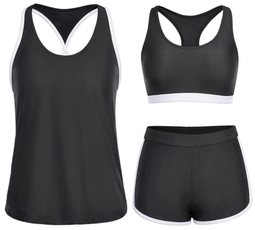 Yonique 3 Piece Athletic Tankini Swimsuits for Women with Shorts Swim Tank Tops with Sports Bra and...