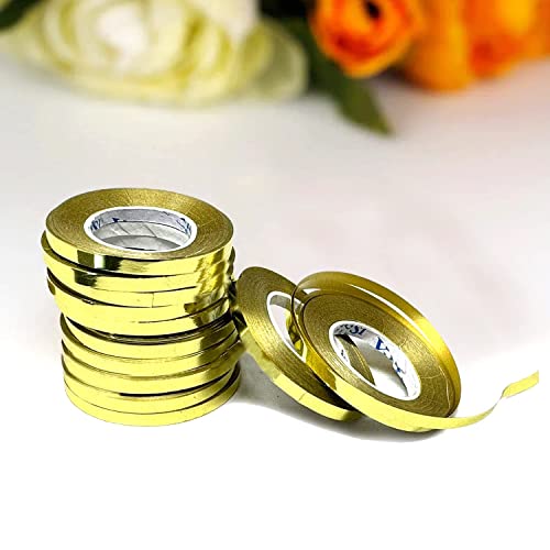 Image of AMFIN (Pack of 12) Gold Ribbon for Gift Wrapping /Gold Ribbon for Decoration /Ribbon Gold Color /Ribbon for Christmas Tree /Golden Ribbon for Balloon Decoration /Packing Ribbon for Gifts