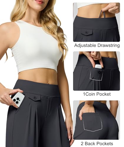 Womens Wide Leg Pants Pull On High Waist Stretch Dress Business Casual Yoga Work Pants with 5 Pockets4