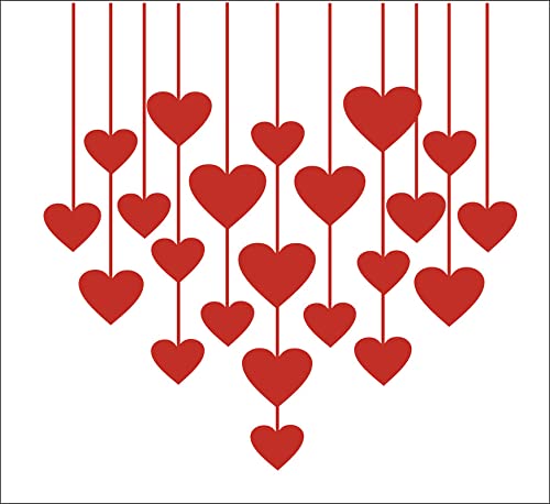 Hanging Red Heart Decorative Wall Sticker Large Wall Sticker Self Adhesive PVC Vinyl Full Waterproof Covering Area [71X78CM]