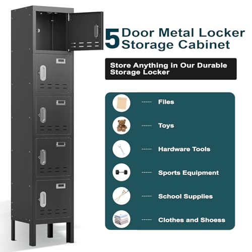 Image of BUTISOW Metal Lockers - 66 inch Height Steel Lockers for Employees with 5 Door Storage Locker with Card Slot for Employees Gym School Home Office Garage - Assembly Required