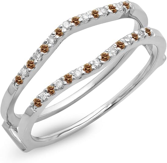 A P DIAMOND Round Alternate Champagne & White Diamond Wedding Enhancer Guard Ring for Women in 10K Solid Gold Plated