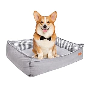Rectangular Dog Bed for Medium Dogs Soft Calm Warm,Removable Cotton Bed Cover,Neck and Shoulder Support pet Sofa,Dual-Sided Inner Padding,Leather Non-Slip Bottom Machine Washable
