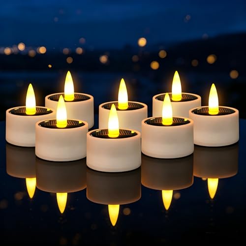 Solar Tea Lights Outdoor Waterproof - 8 Pcs Rechargeable Dusk to Dawn Lighting Small LED Votive Candles Flameless Flickering Reusable Solar Candle for Lanterns Garden Patio Table Window Home Decor